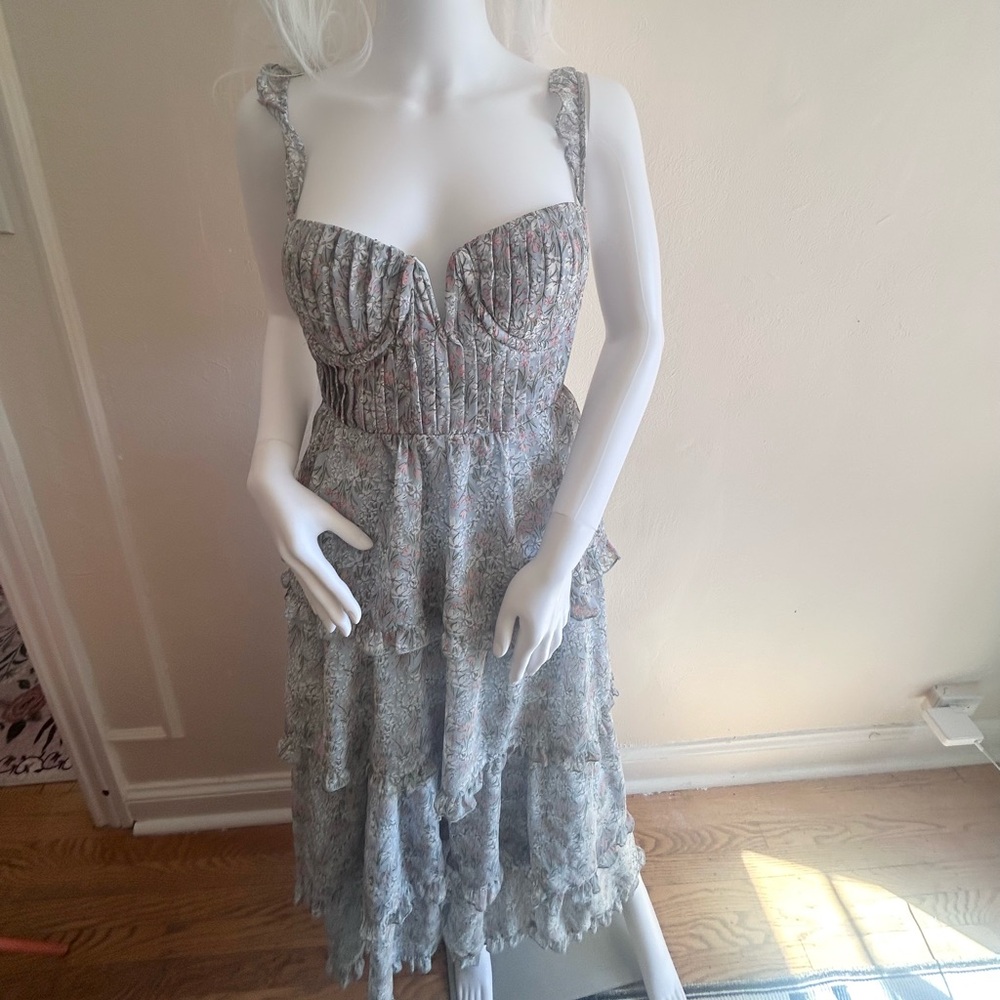 ASTR The Label Floral Tiered Ruffle Midi Dress Bustier Corset Cottagecore S